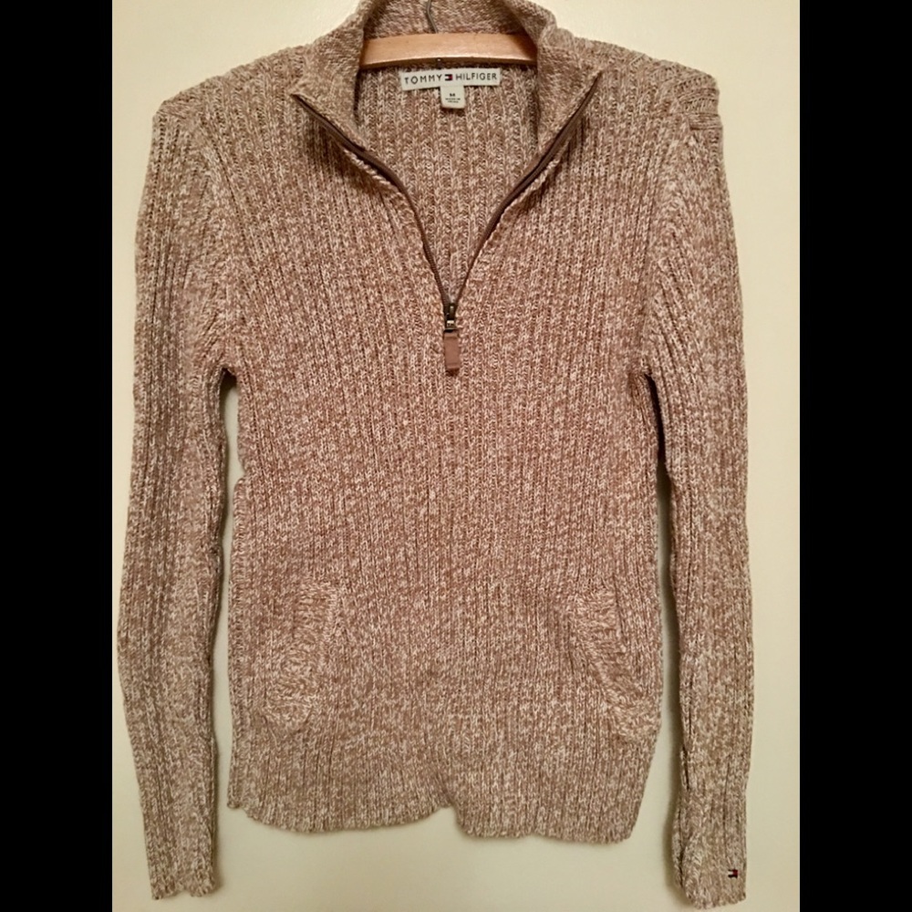Tommy hillfiger tan, zip sweater.